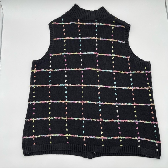 CJ Banks 1X Hand Embroidered Zip up Cardigan Sweater Vest Black Pastel Ramie - Picture 7 of 12